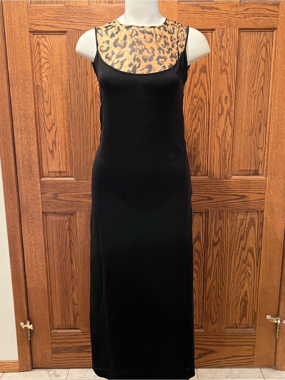 Vintage Bloomingdale's black silk gown with animal print accents 6